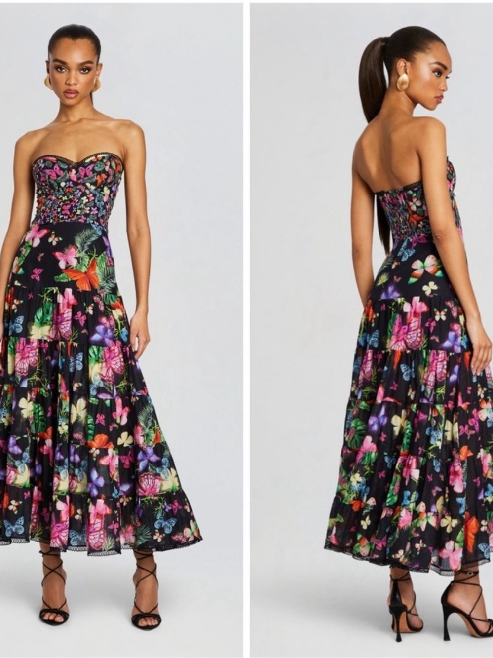 Stunning strapless butterfly print charo ruiez dress